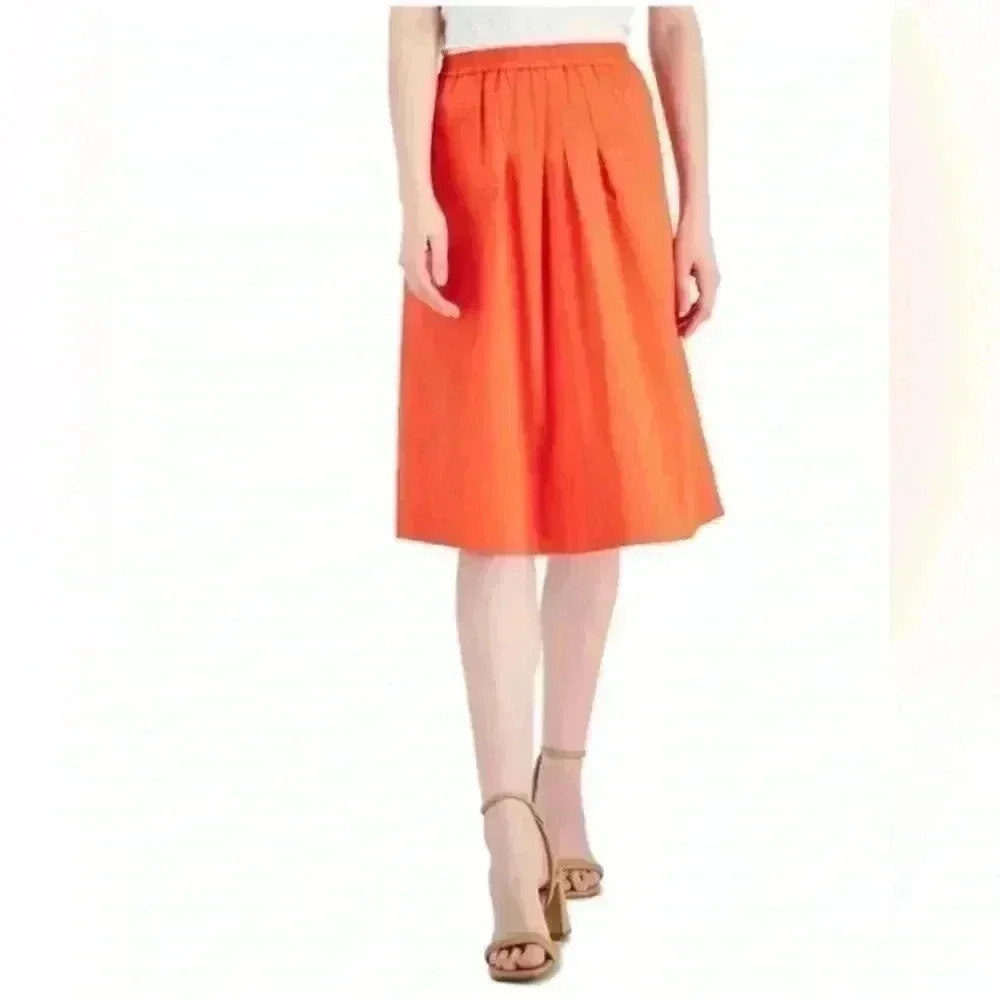 NWT DONNA KARAN NEW YORK Orange Pleated ALine Skirt in Coastal Garden Size Small